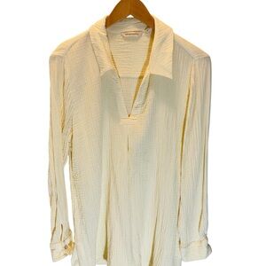 Soft Surroundings Key Biscayne Cotton Gauze Soft Yellow V-Neck Top Tunic Size XL